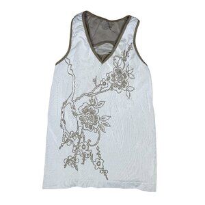 Athleta tank top medium grey and olive green floral racerback